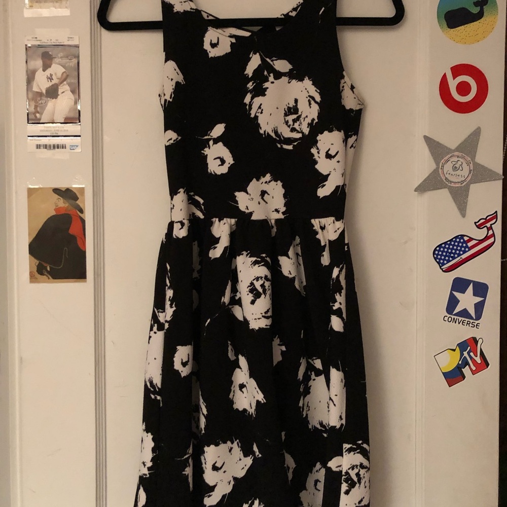 aqua black and white floral mini dress